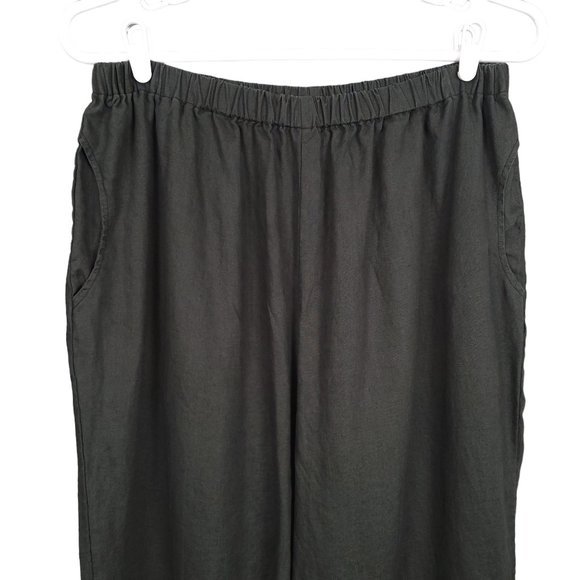 JUNONIA Women's Pants Size 1X Gray Linen Pull On Wide Leg Pockets Ruffle Hem - Picture 2 of 11